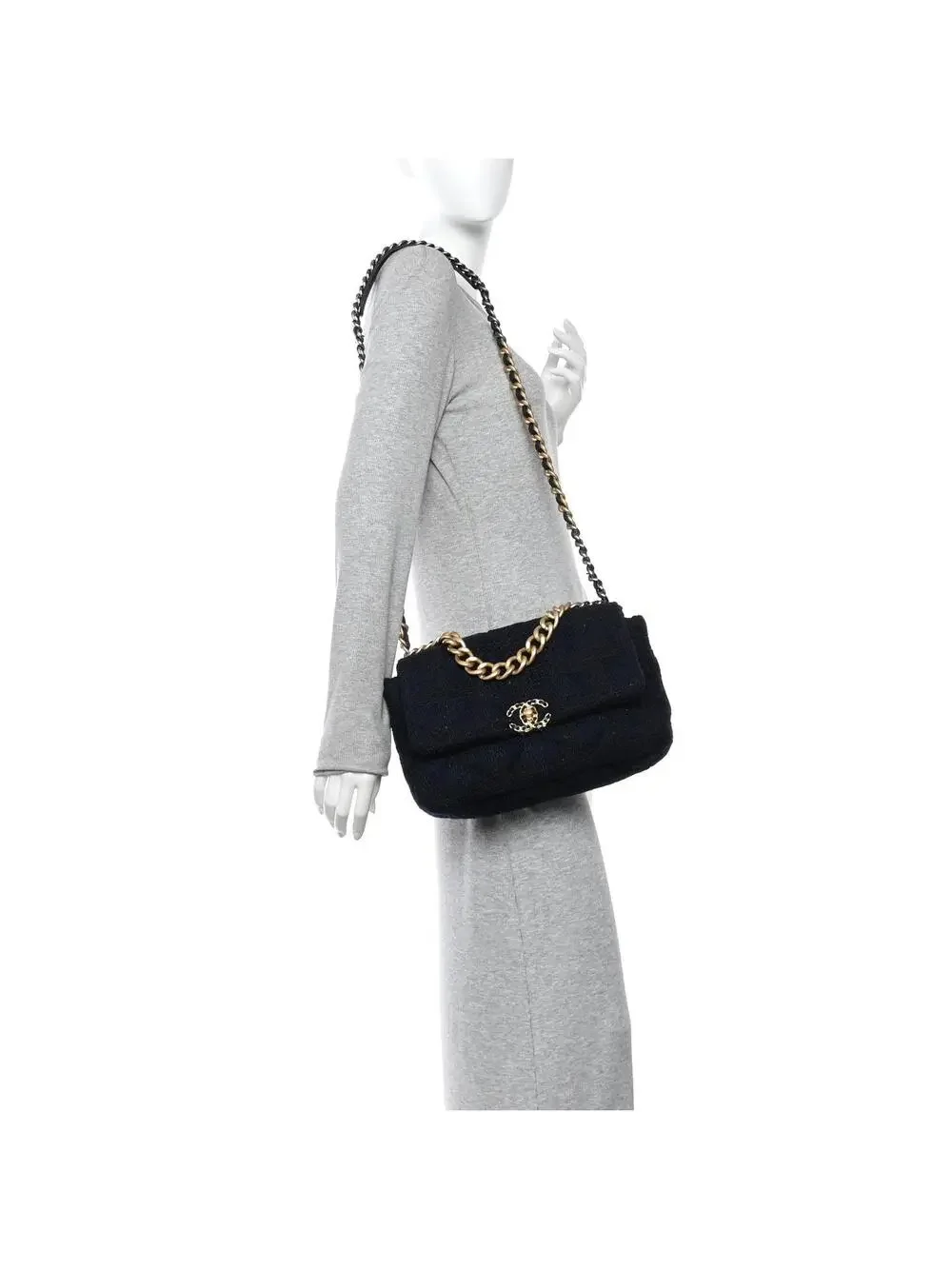 Tweed Quilted Large Chanel 19 Flap Navy #344858C44B